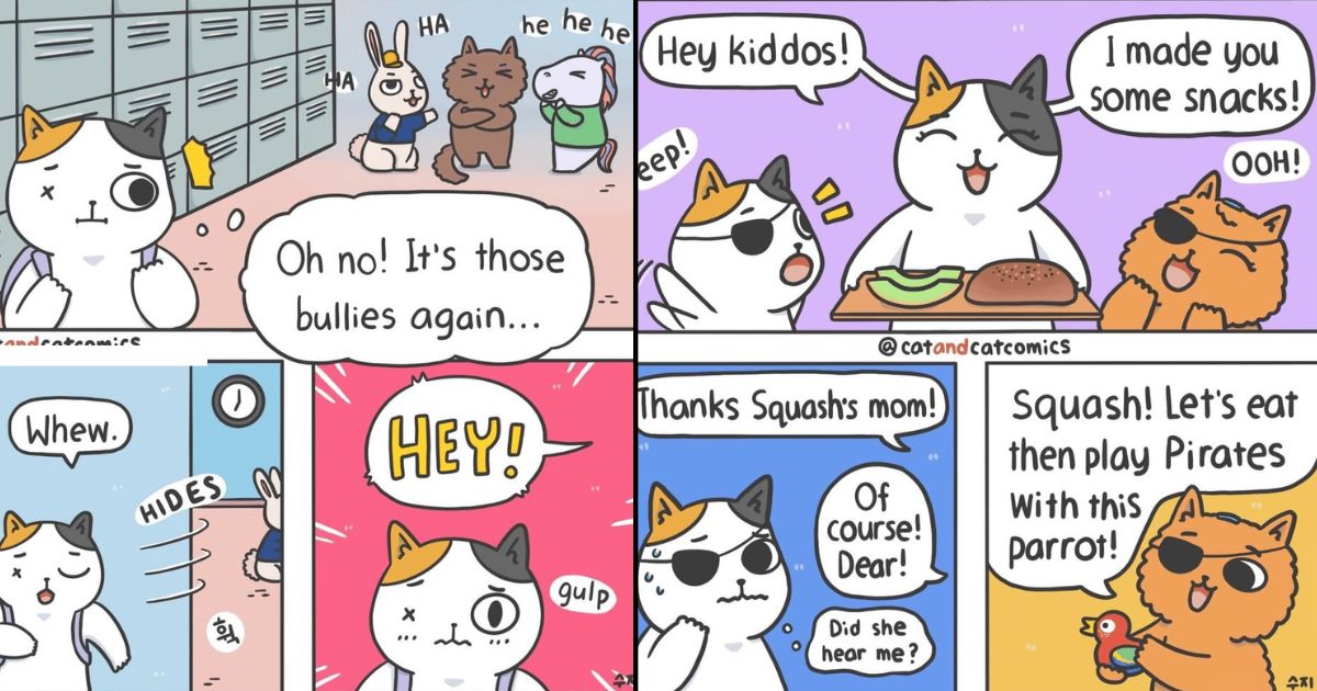 An Artist Creates a Comic Story About Pirate Squash Using Adorable Cat Characters
